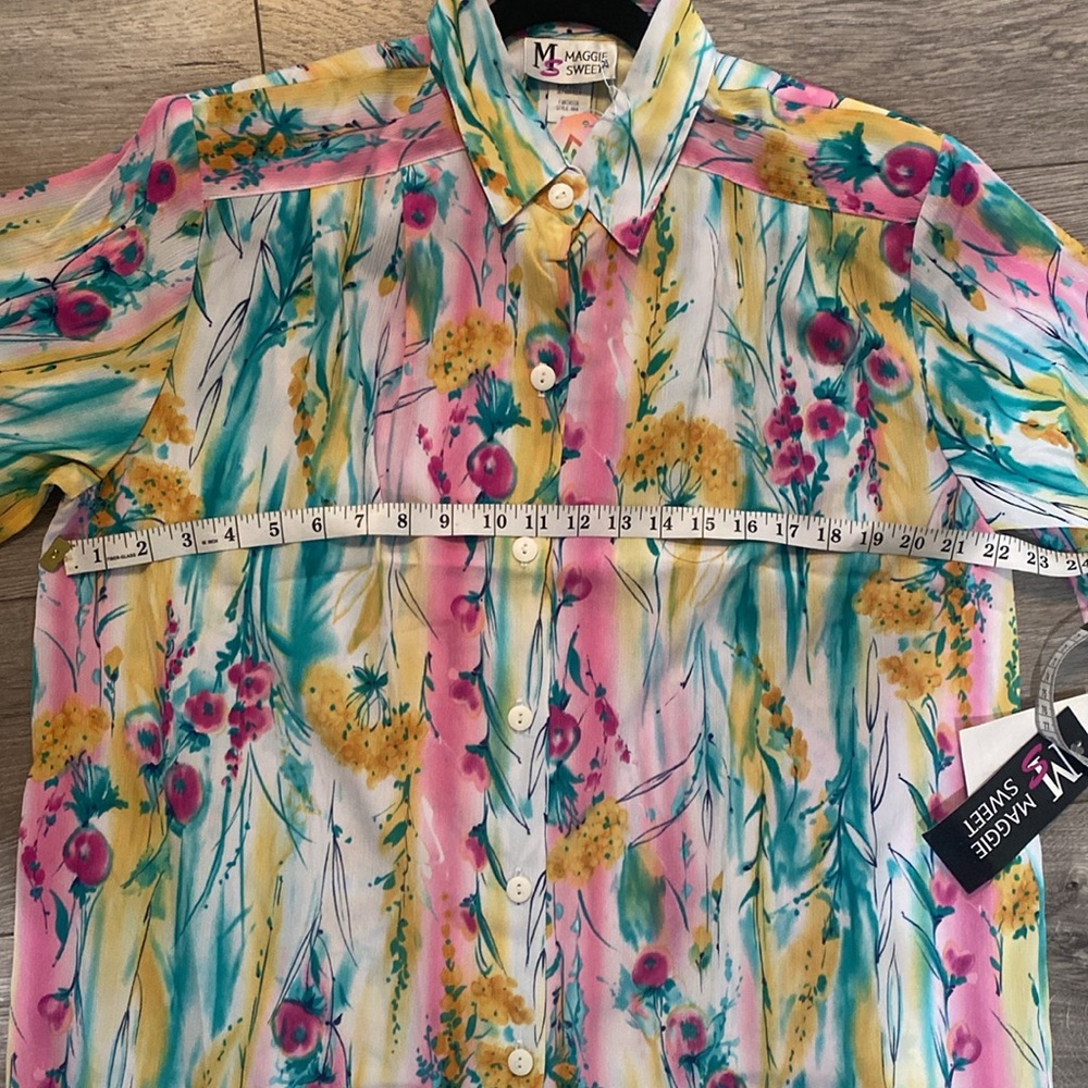 Maggie Sweet Watercolor floral Short Sleeve Blouse size M NWT Grannie-core NOS - Picture 8 of 9